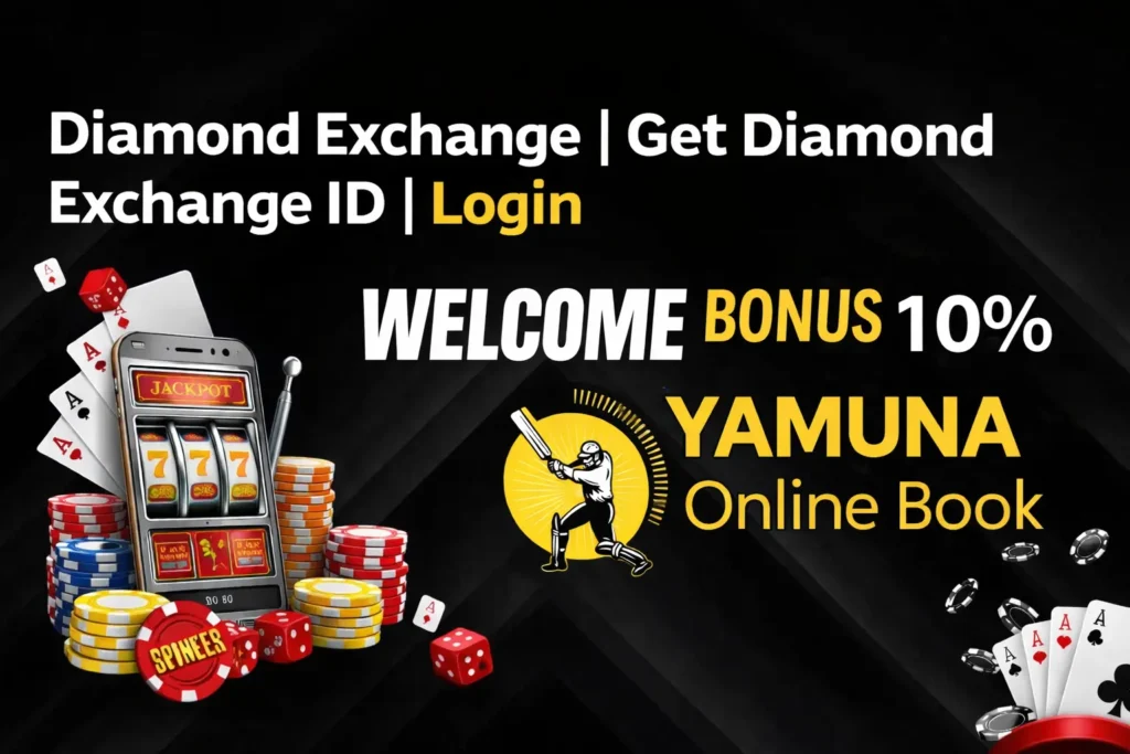 Diamond Exchange ID login banner with 10% welcome bonus by Yamuna Online Book
